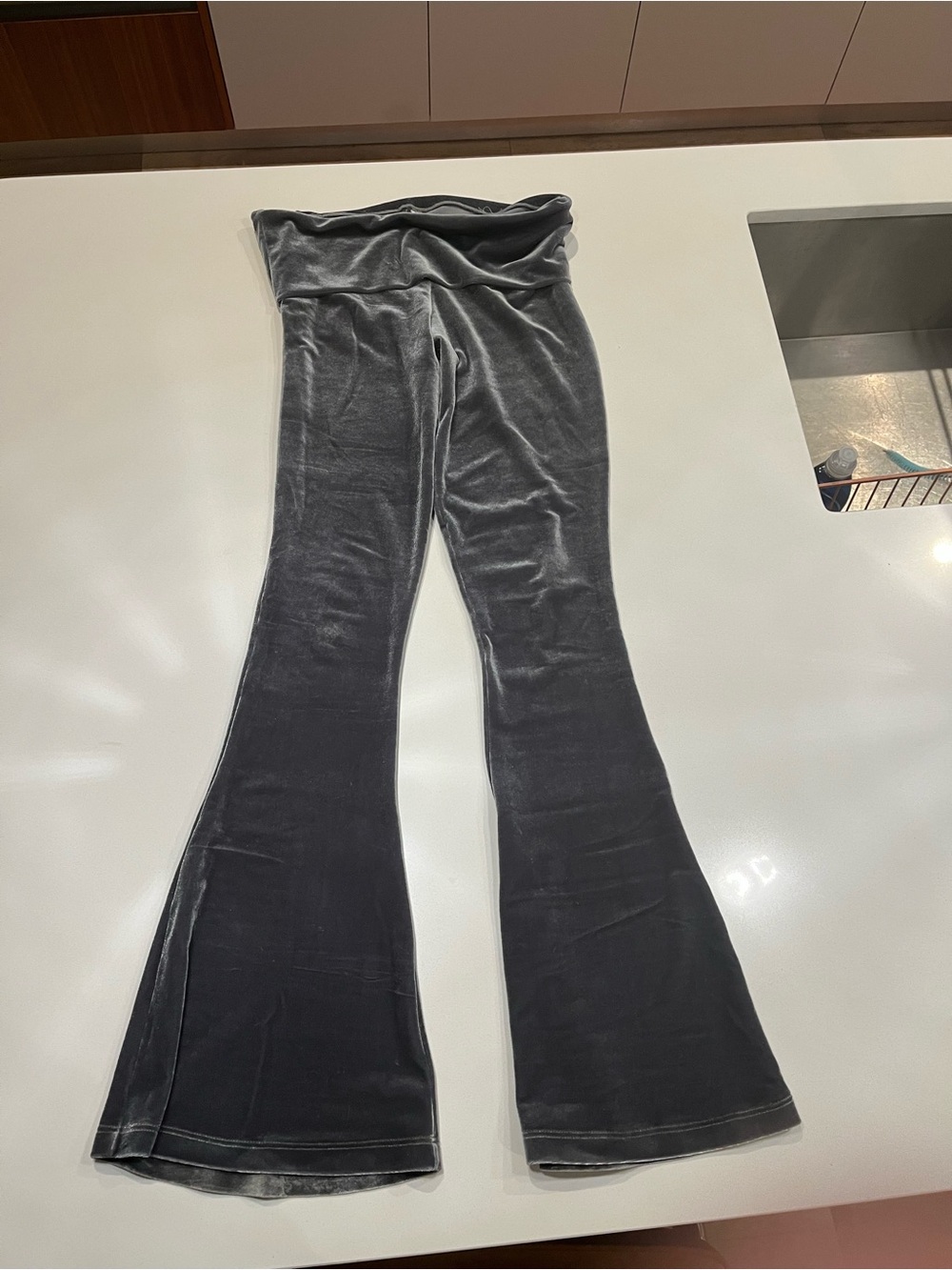 Velvet Flared Pants in Charcoal Gray